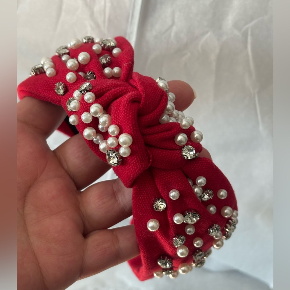 Womens Embellished Red with pearls and diamonds Headband